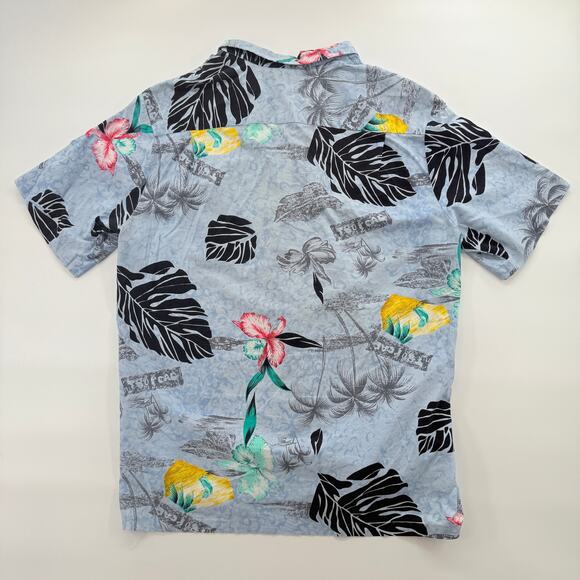 Malihini Hawaii Vintage Hawaiian Shirt Sz M Blue Floral Palm Tree Aloha Cotton - Picture 2 of 4